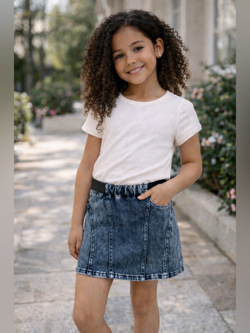 77kids Denim Mini Skirt Size S Elastic Waist Blue Jean Skirt Youth Girls